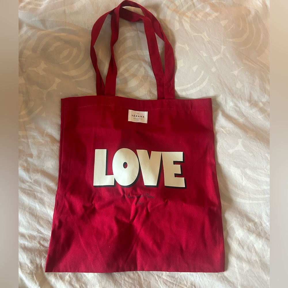Sezane Red Tote with Bold LOVE Print